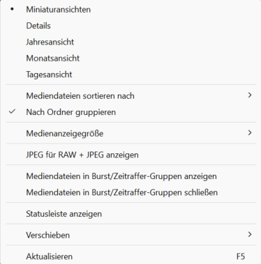 Kontextmenü Bearbeiten geöffnet