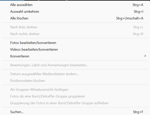 Kontextmenü Bearbeiten geöffnet