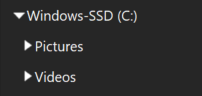 Dropdownmenü zeigt die Ordner Pictures und Videos an.